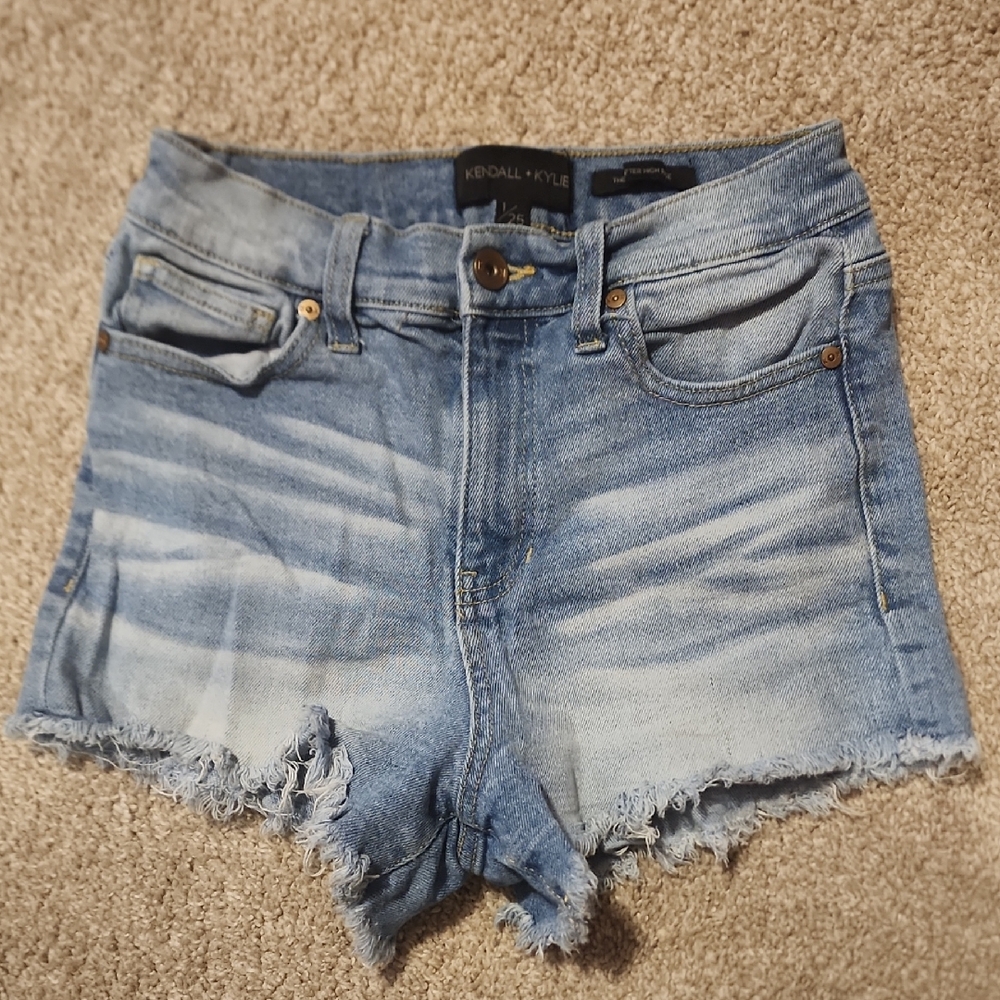 Kendall & Kylie Blue Jean Shorts with Distressed Detailing